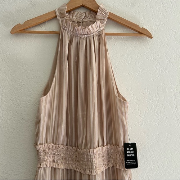 Express Halter Neck Striped Tiered Beige Ruffle Maxi Dress, Size S - Picture 3 of 10